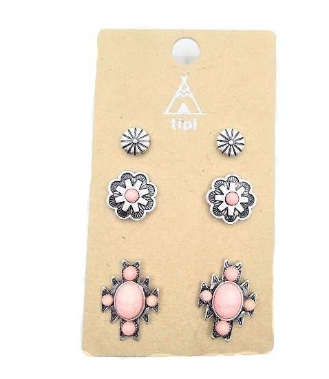 Western 3 Pair Turquoise Earring Set: TURQUOISE