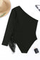 Black One Shoulder Fringed Long Sleeve Bodysuit: Black / M / 95%Polyester+5%Elastane