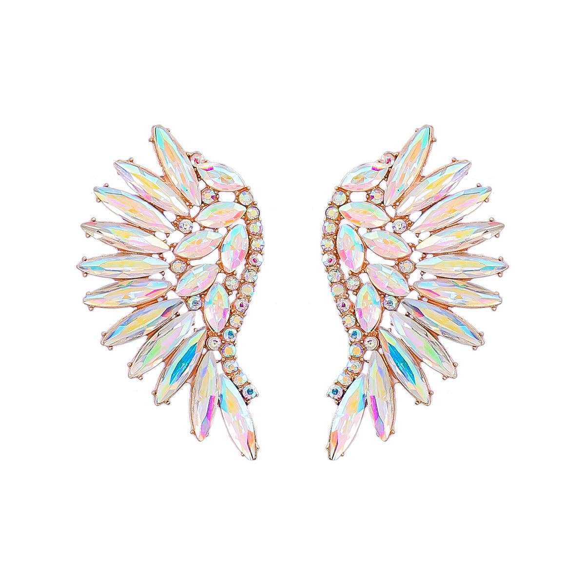 Colored Rhinestone Wing-shaped Earrings Bohemian Style: Green