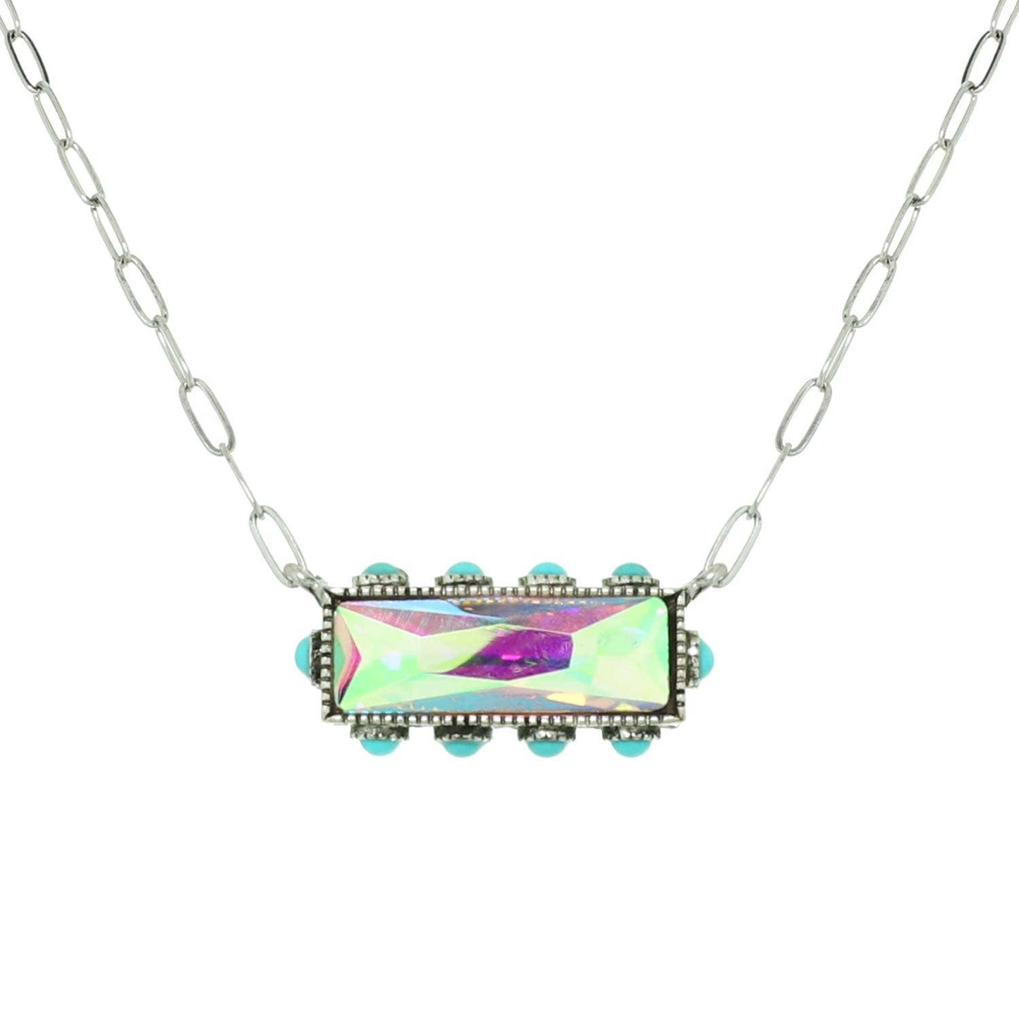 Western Horizontal Bar Gemstone Necklace: Iridescent