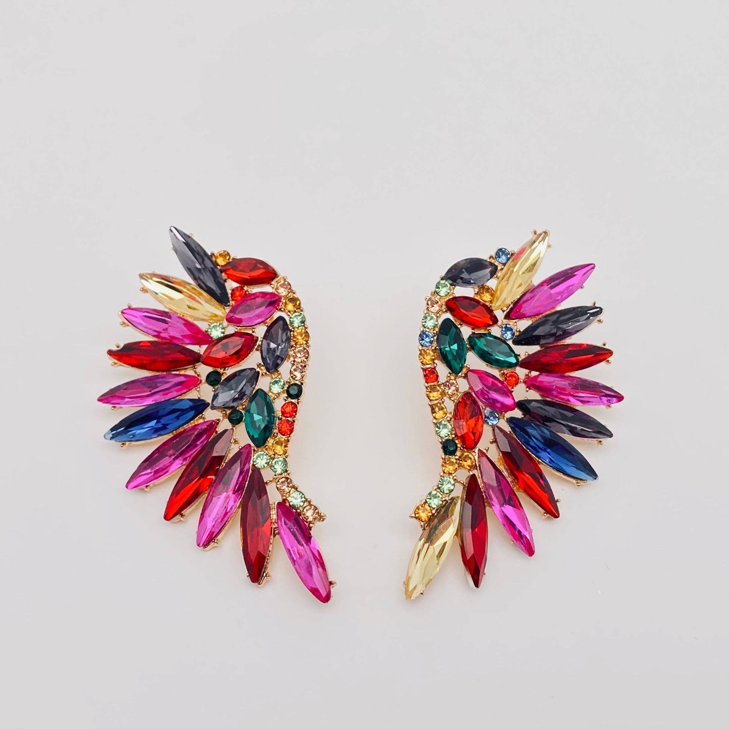 Colored Rhinestone Wing-shaped Earrings Bohemian Style: Golden Color