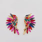 Colored Rhinestone Wing-shaped Earrings Bohemian Style: Golden Color