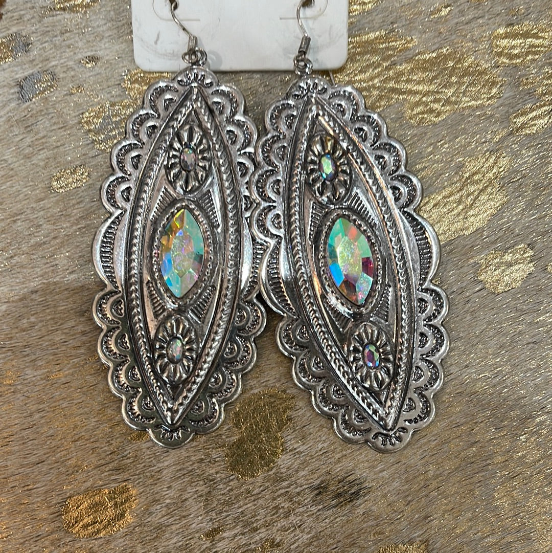 Large Silver metal diamond earrings