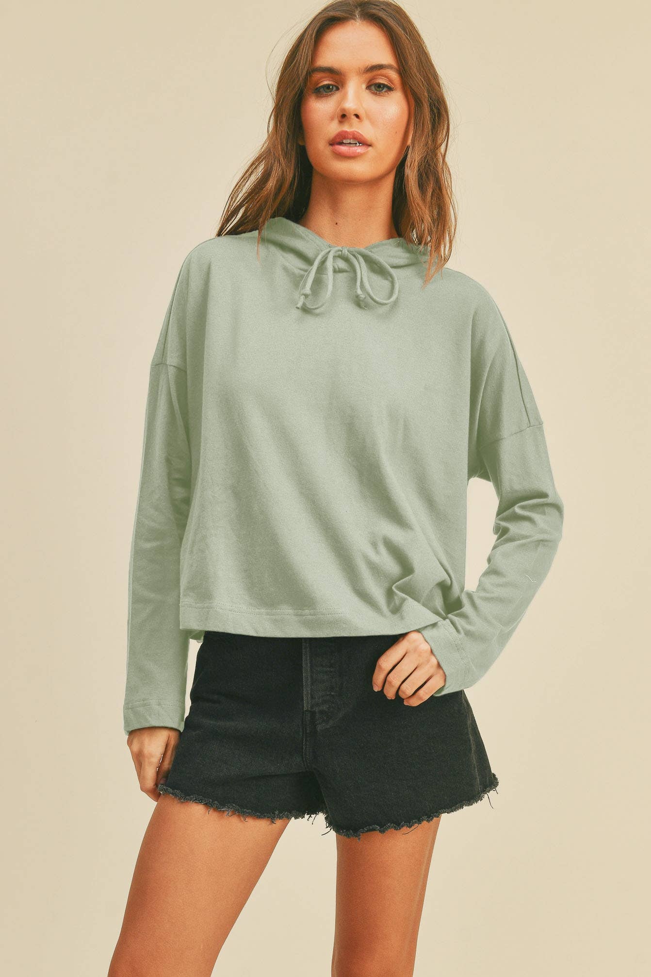 Blank Long Sleeve Hooded T-Shirt: VANILLA / S