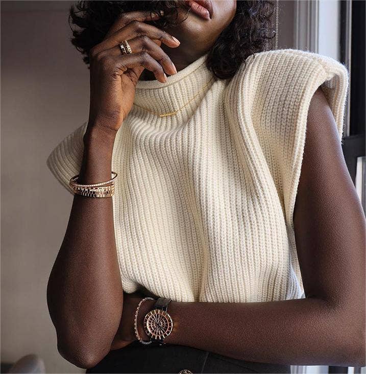 Turtleneck knit vest short sweater vest: White
