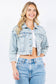 Rhinestone Crop Denim Jacket: Med Wash / M