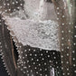 Pearl rhinestone studded sheer mesh see through T-shirt top: White / M