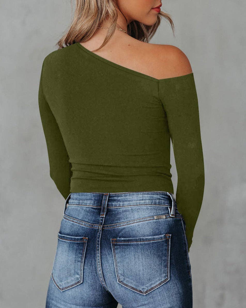 Asymmetrical Long Sleeve Top: Green / L