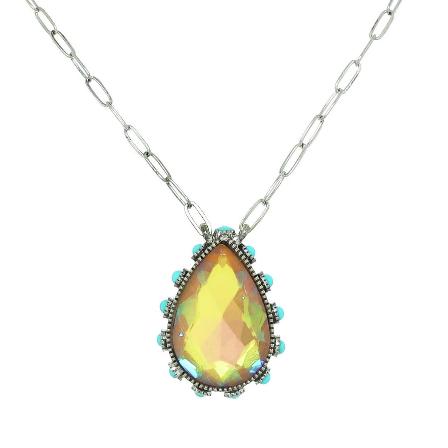 Western Teardrop Cut Gemstone Turquoise Necklace: Crystal