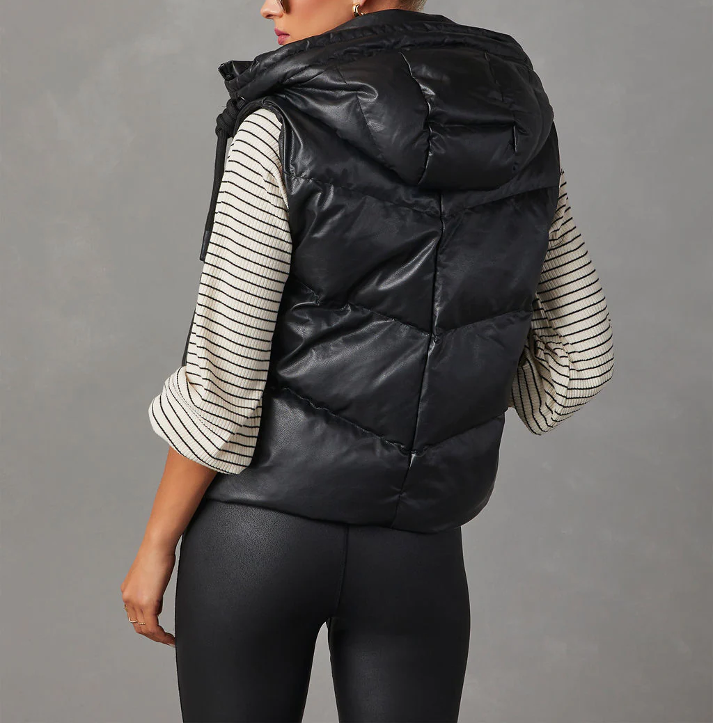 Hooded Puffer Double Slip Pocket Waistcoat: Camel