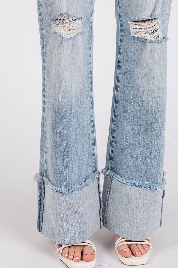 P1370F-LA HIGH RISE SUPER STRETCH WIDE FLARE W/ CUFFED HEM: 7/27