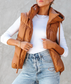 Hooded Puffer Double Slip Pocket Waistcoat: Camel
