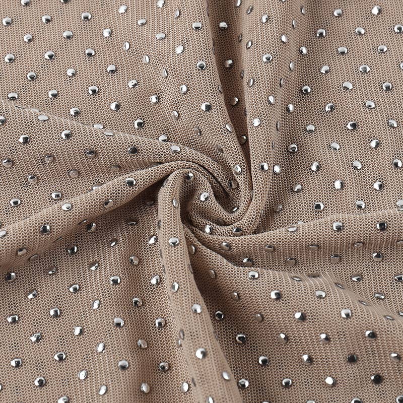 Allover Rhinestone semi sheer mesh See Through Top: Nude