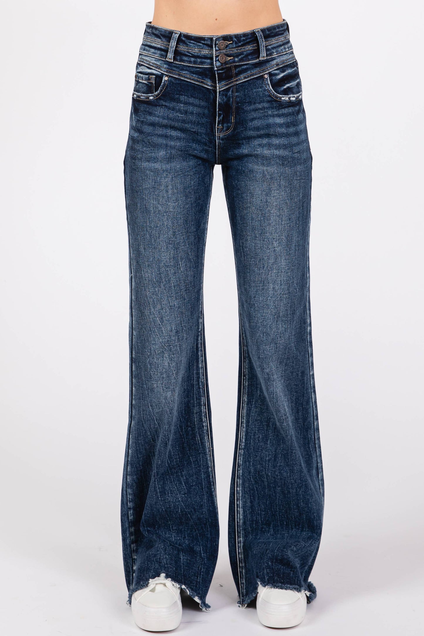 P1153F-DM HIGH RISE STRETCH WIDE LEG FLARE JEANS: 9/28