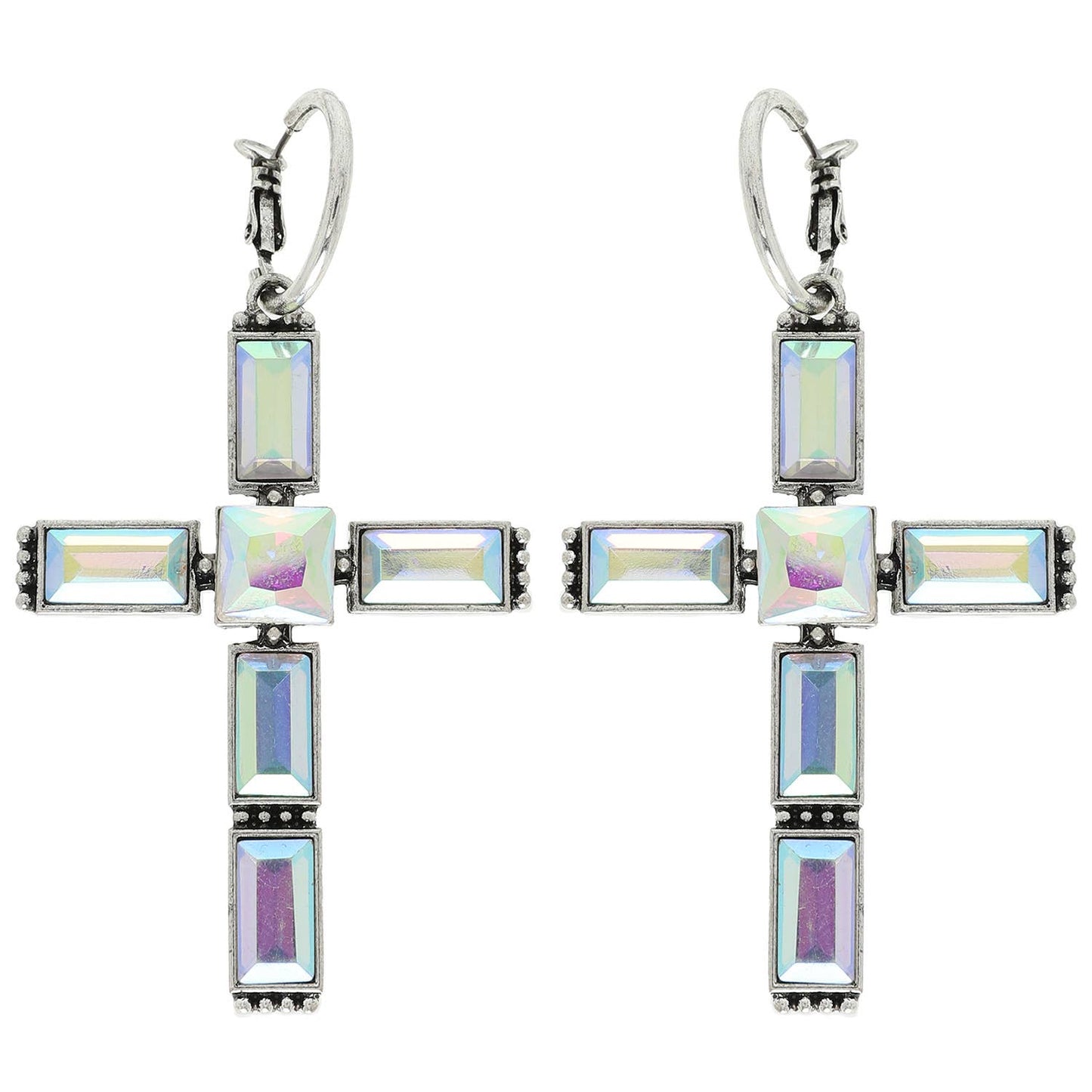 Western Gemstone Cross Hoop Earrings : Black