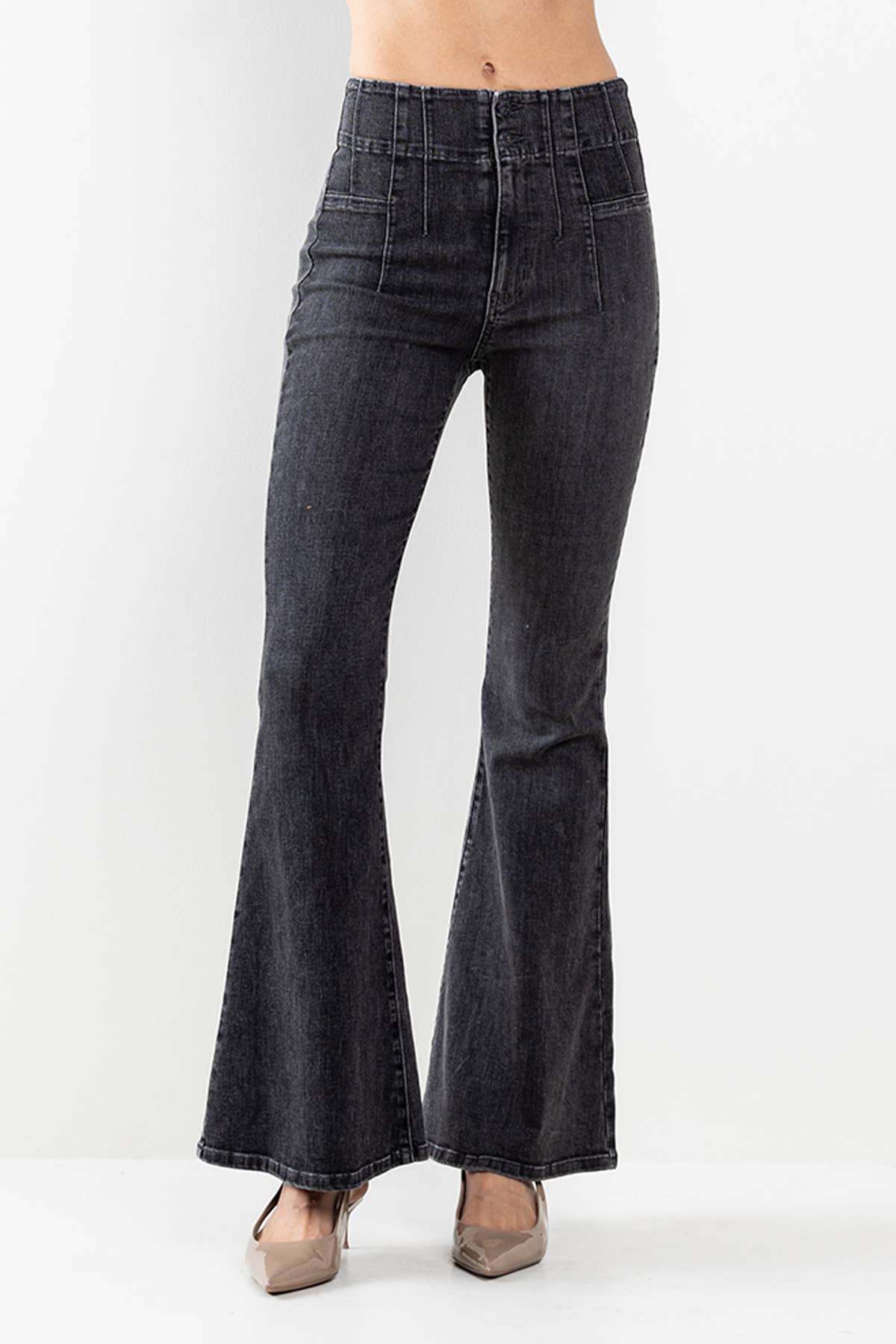 HIGH RISE FLARE JEANS IN GREY SP-P12295GR: 29