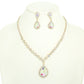 Large Rhinestone Teardrop Pendant Necklace & Earring Set: Gold Iridescent