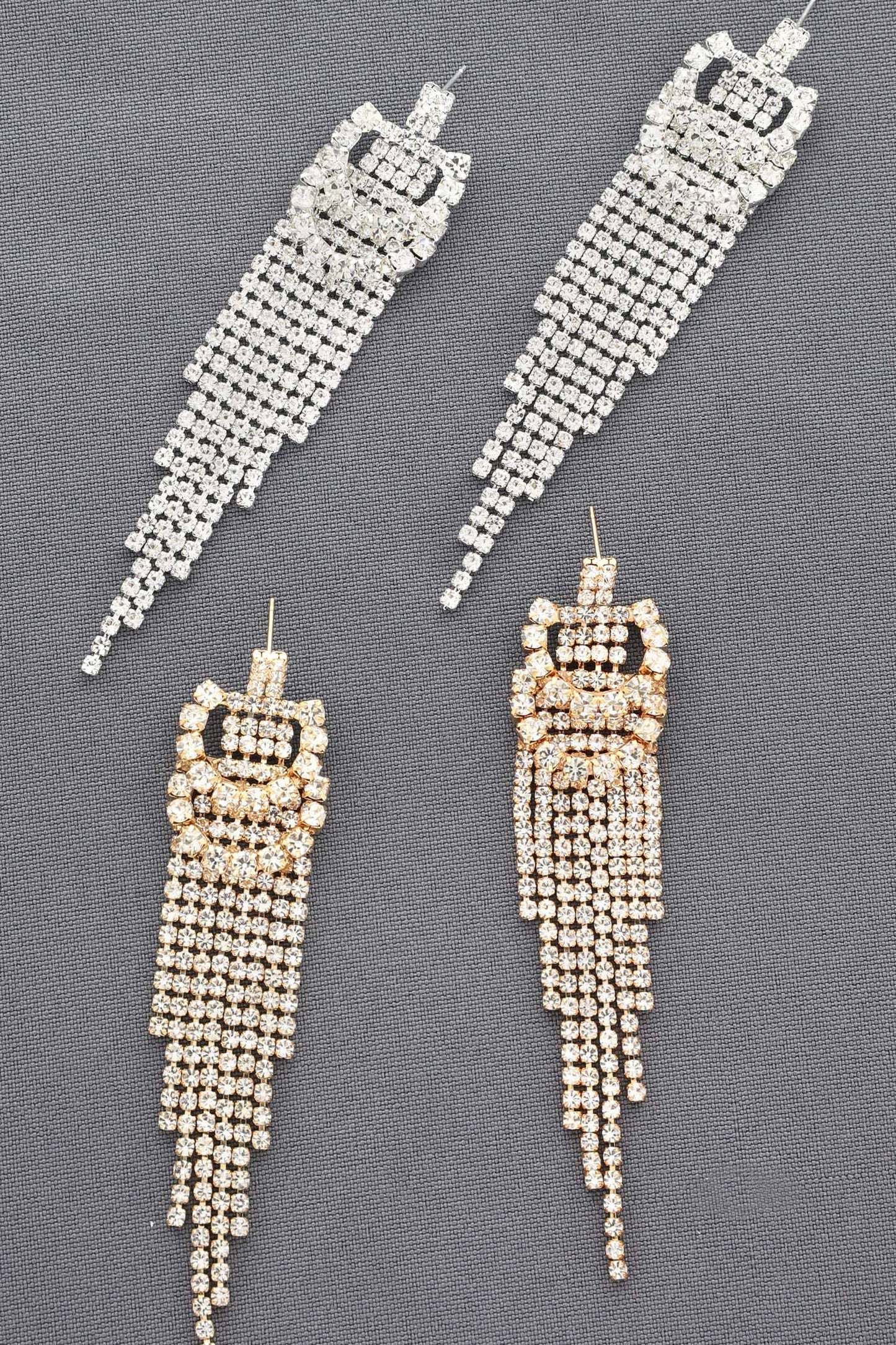 Rhinestone Pave Layered Loop Dangle Tassel Earrings: Gold