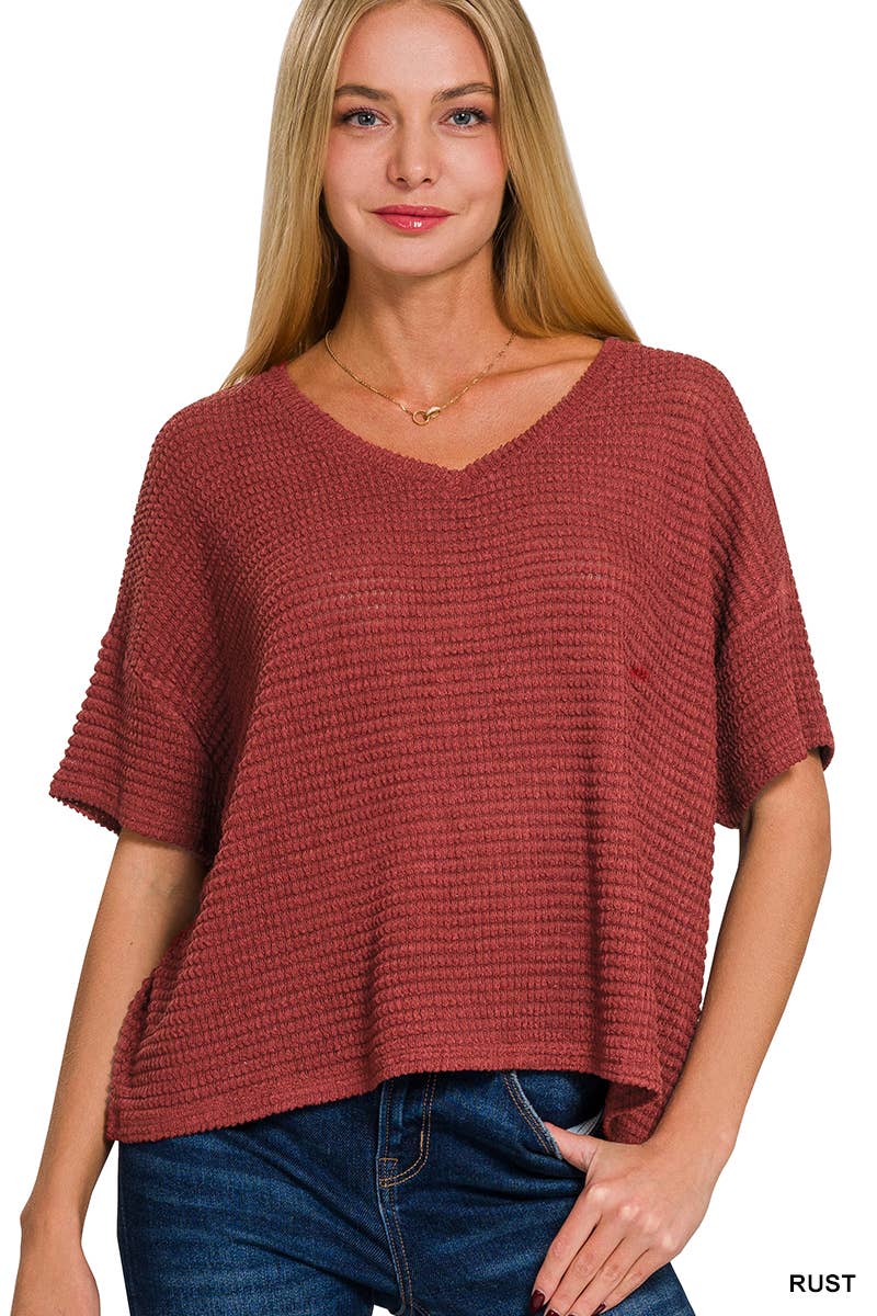 Drop Shoulder V Neck Top