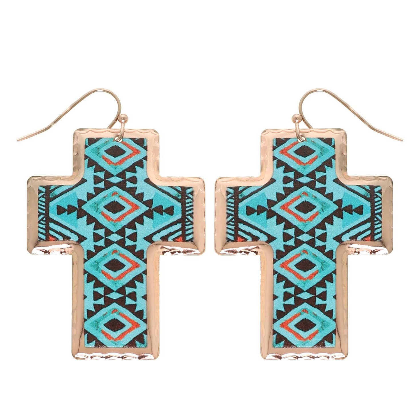 Western Aztec Design Cross Metal Earrings