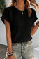 Crinkle Ruffle Short Sleeve Blouse: Black / S