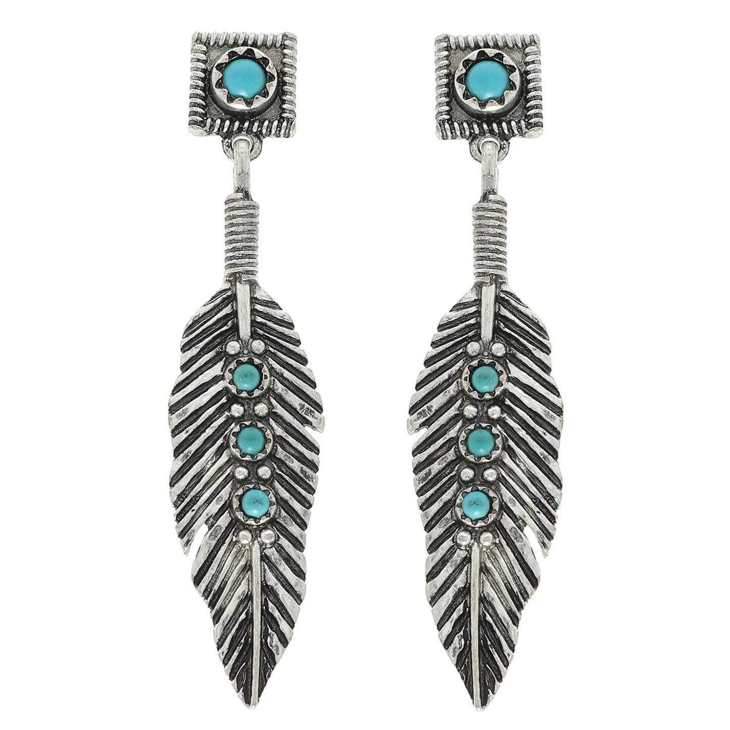 Western Feather Turquoise Earrings