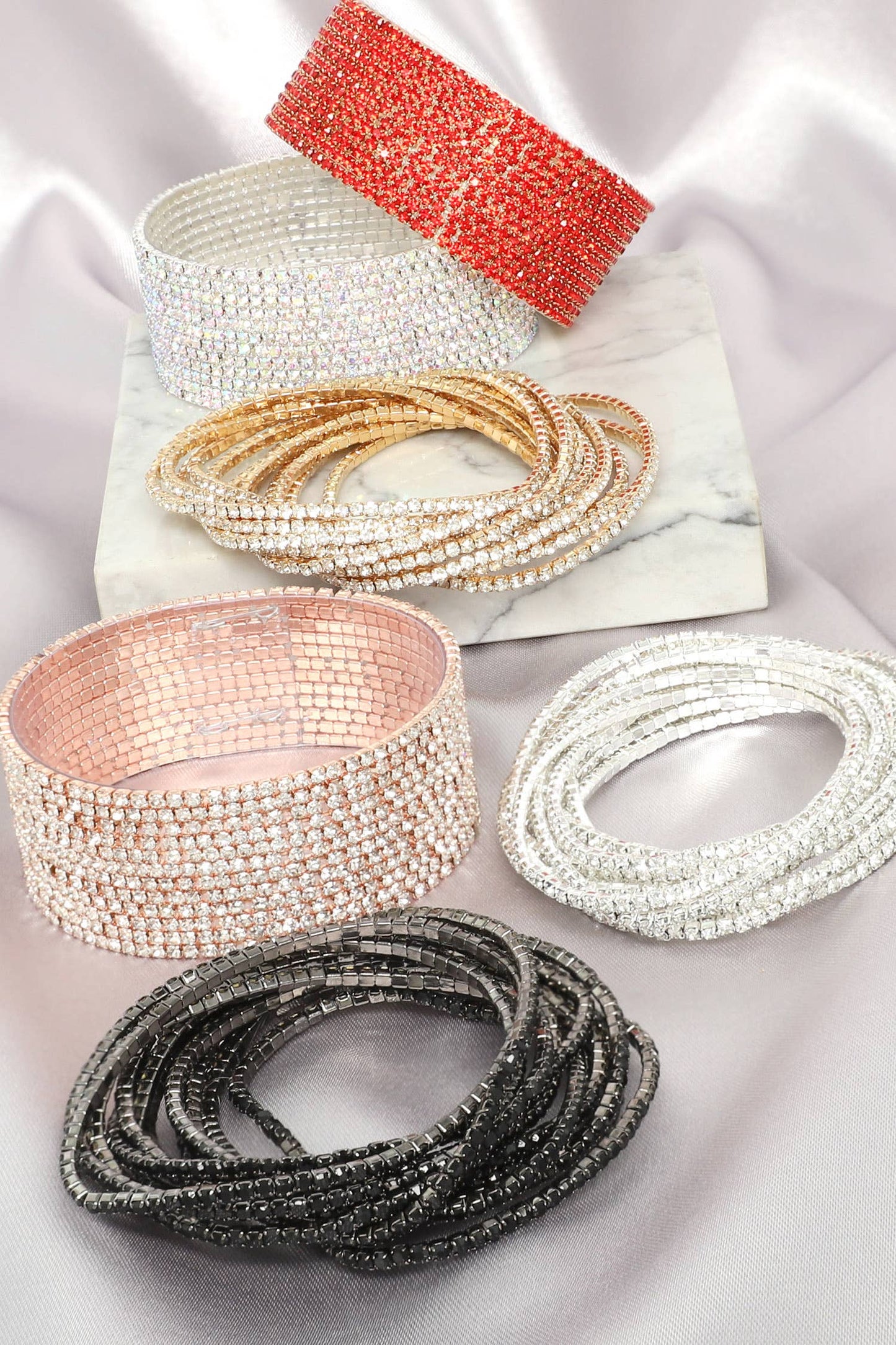 Rhinestone Embellished Stretch Bracelet Set : Iridescent