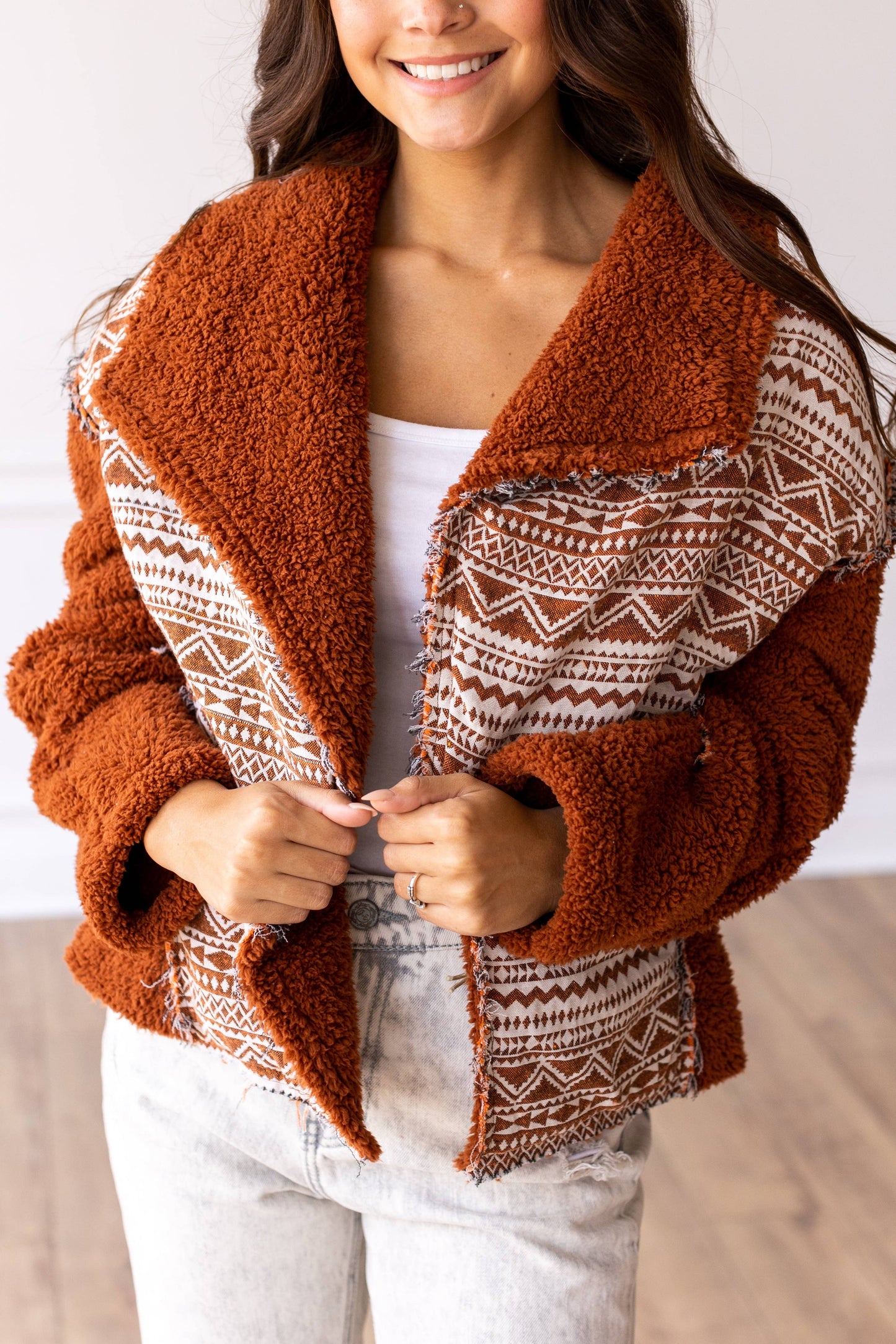 Tan Sherpa With Aztec Details: Tan / Medium