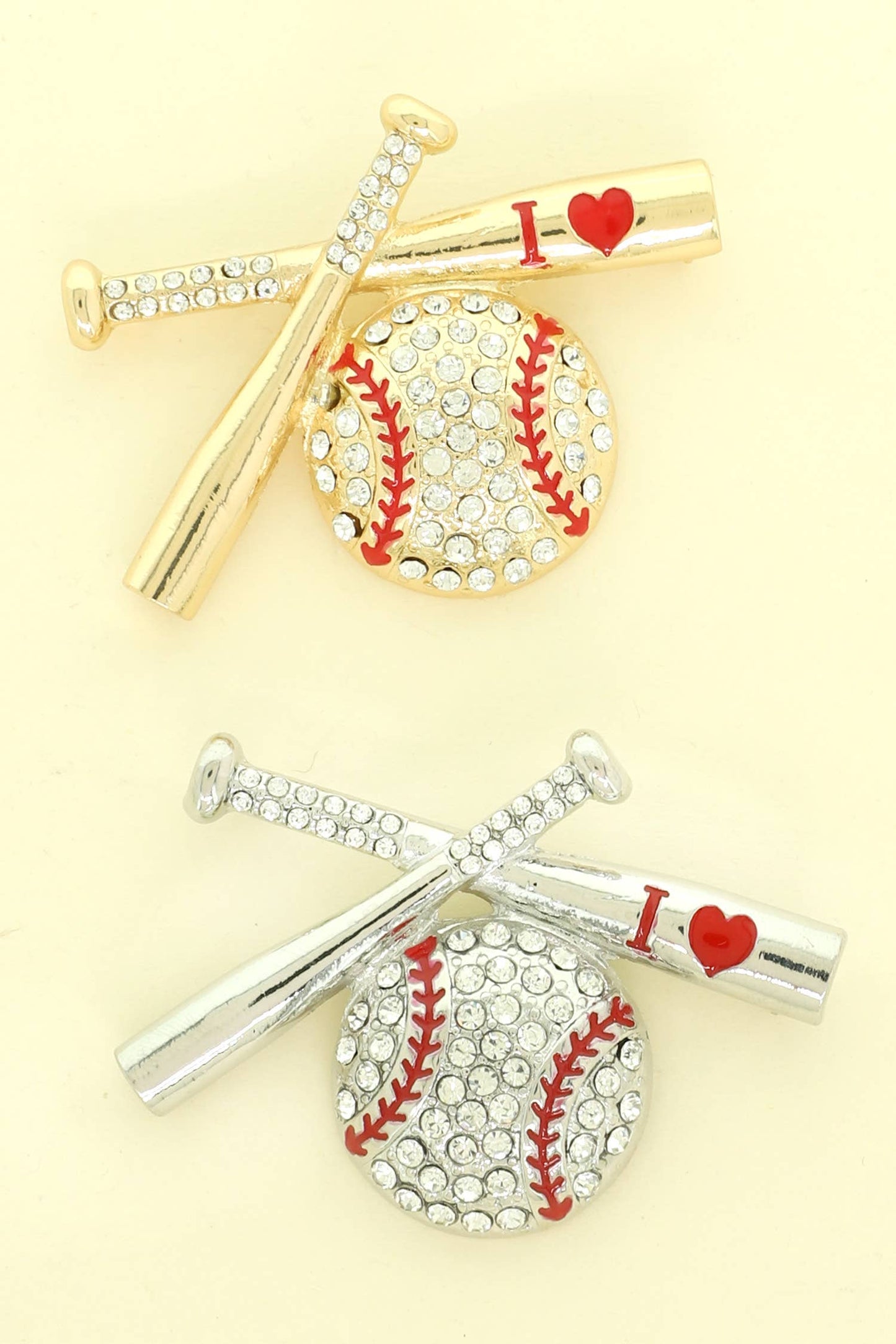 Game Day I Love Baseball and Bat Brooch Pin : Gold