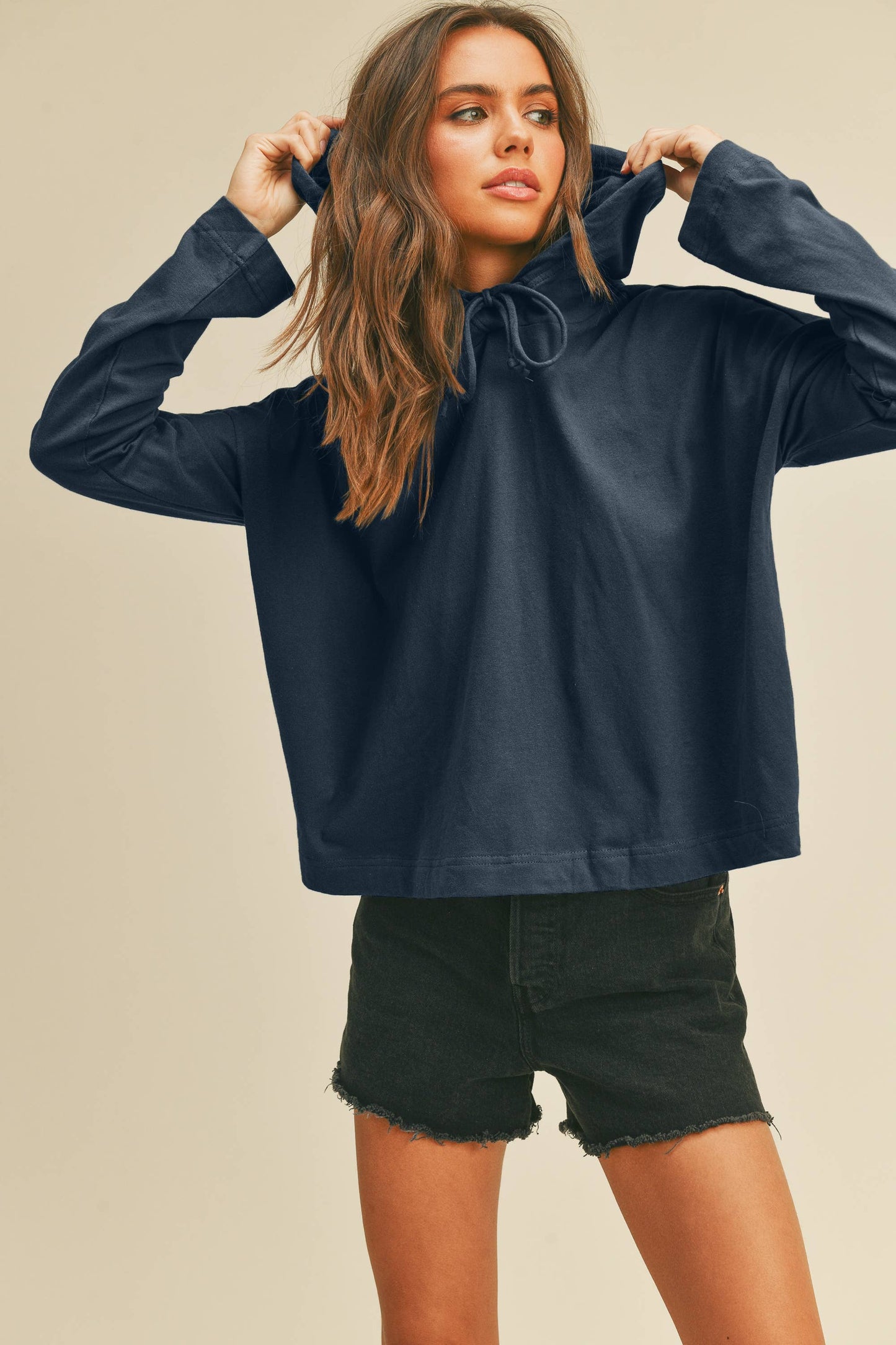 Blank Long Sleeve Hooded T-Shirt: VANILLA / S