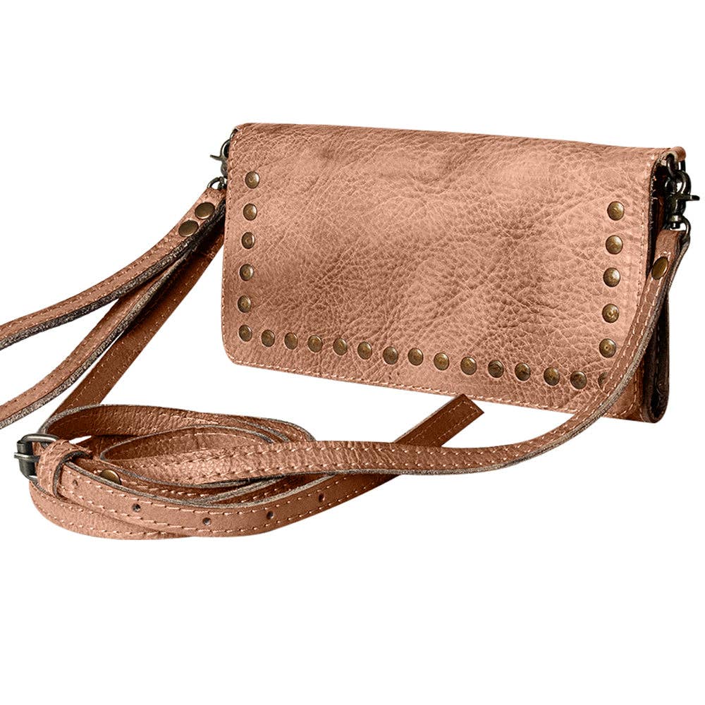 Studded Genuine Leather Wallet with strap