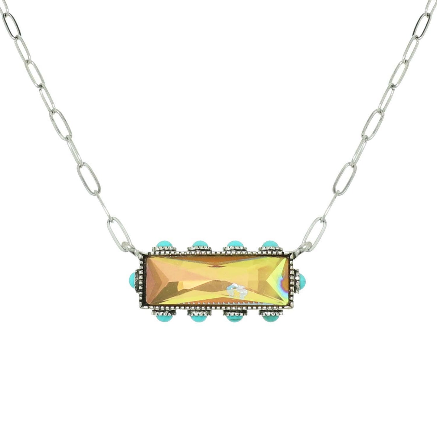 Western Horizontal Bar Gemstone Necklace: Iridescent