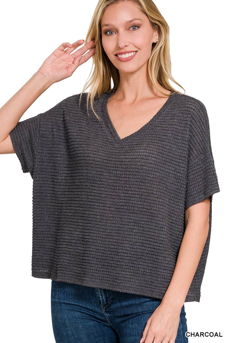 Drop Shoulder V Neck Top