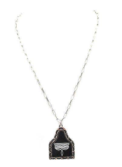Western Boot Stitch Print Necklace: Black