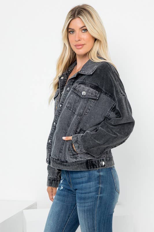 Front Beaded Trim Detail Denim Jacket