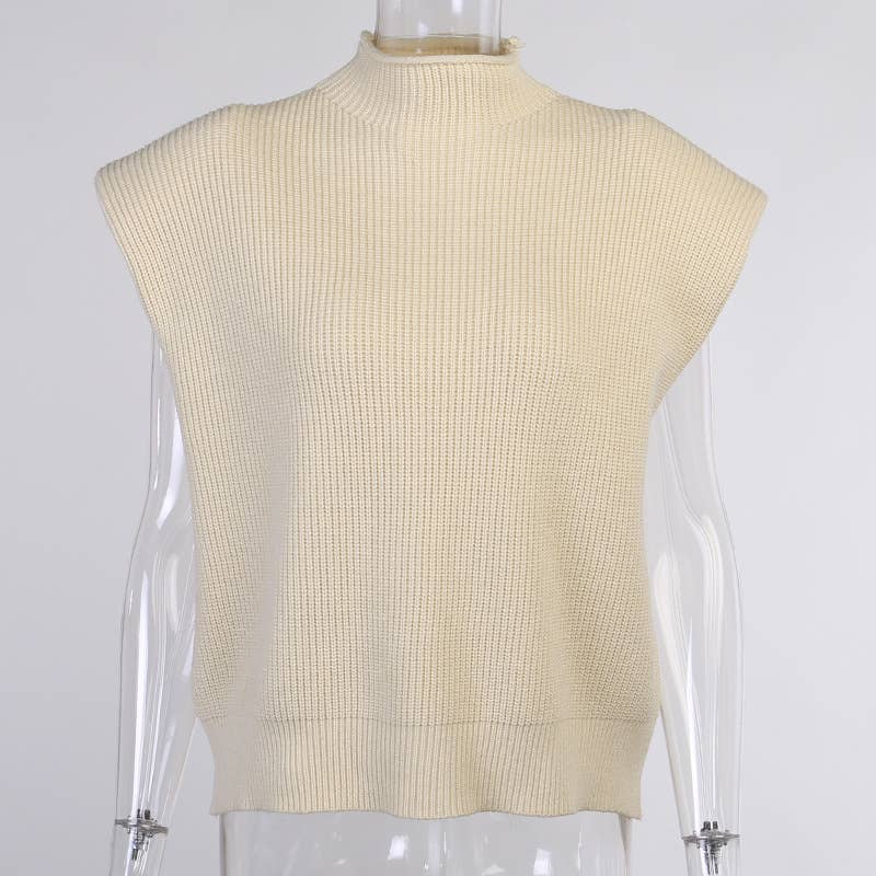 Turtleneck knit vest short sweater vest: White