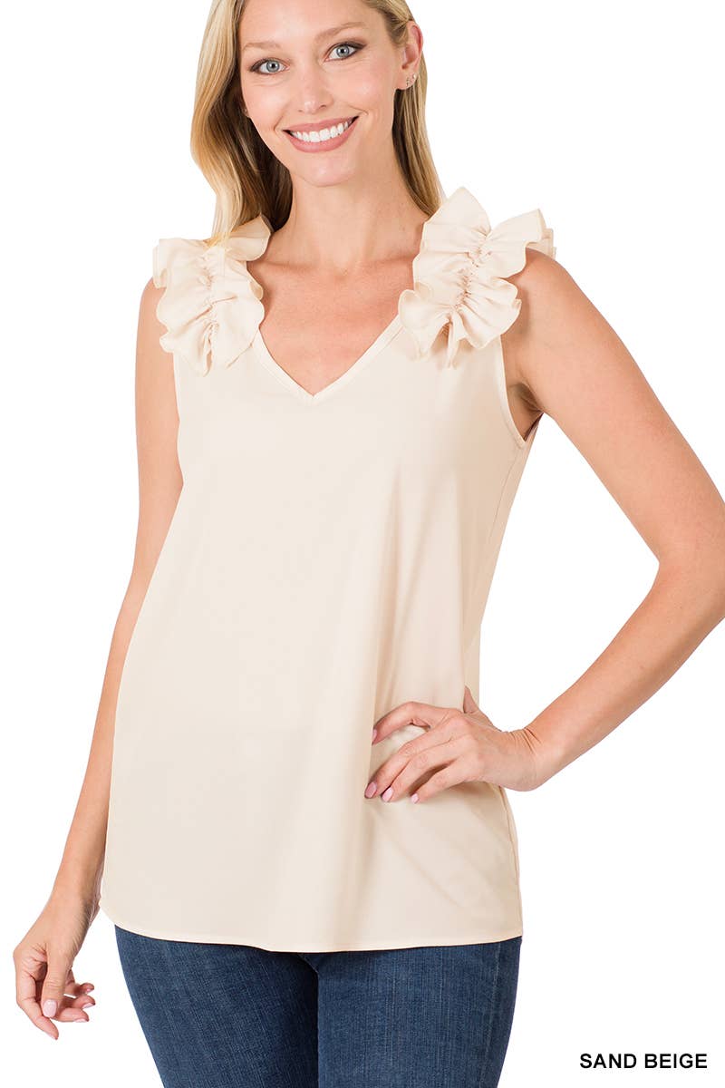 CAMEL RUFFLE TRIM TANK