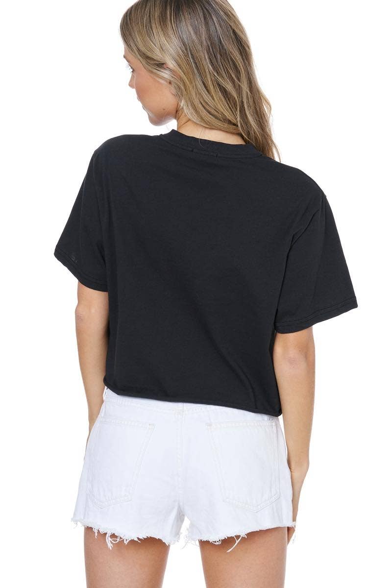 Rustic Desert Night Graphic S/S Faux Cropped Tee: S / BLACK