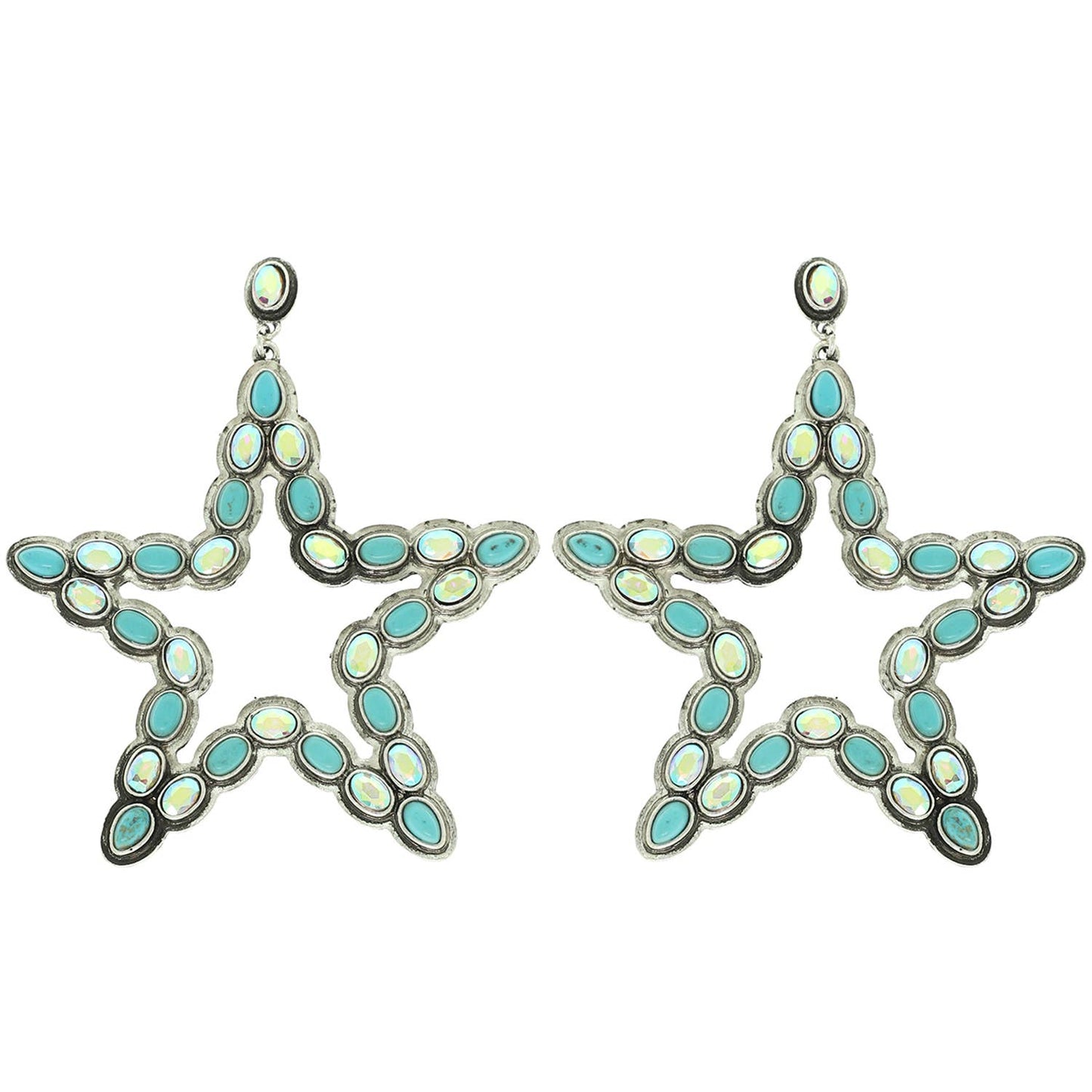 Western Turquoise Star Dangle Earrings : Iridescent