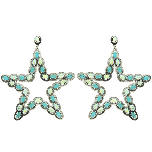 Western Turquoise Star Dangle Earrings : Iridescent