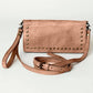Studded Genuine Leather Wallet with strap