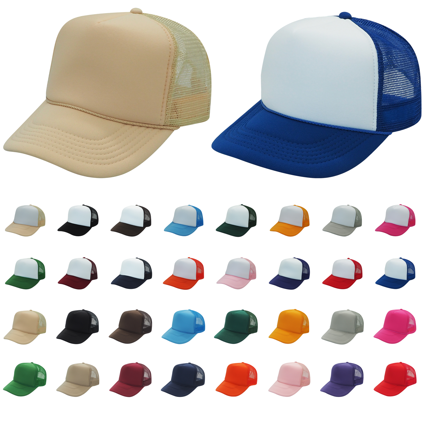 Nissun Classic Trucker Baseball Hats Caps Foam Mesh Blank Solid Two Tone Snapback Adult Youth: Gold/White