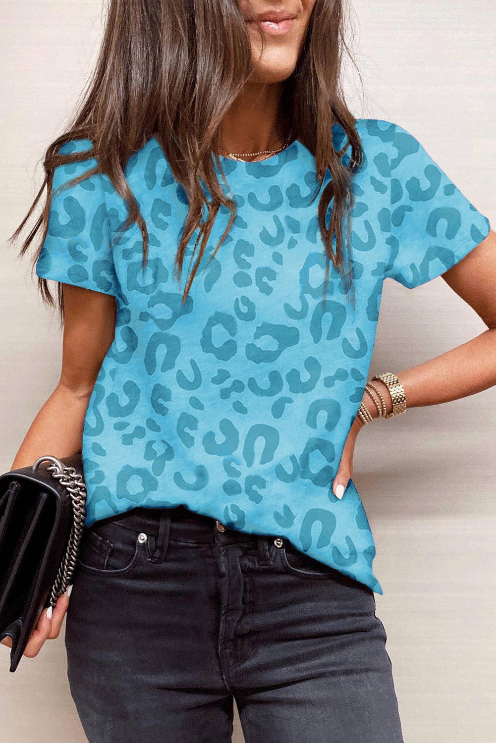 Leopard Short Sleeve Crewneck T-Shirt: Leopard / L