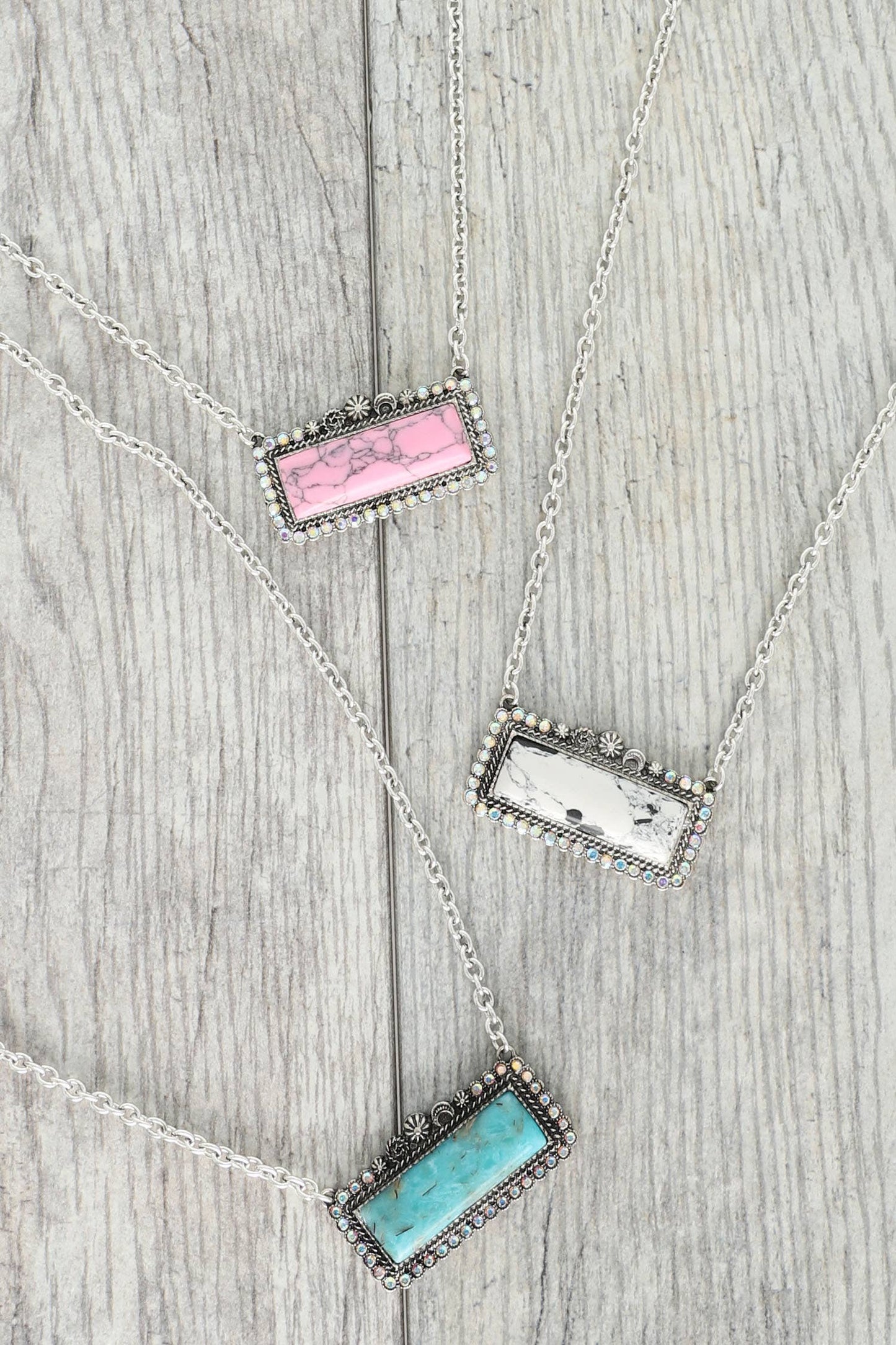 Western Rectangle Turquoise Concho Necklace: White