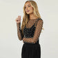 Sparkle Pearl Studded Sheer Mesh See Through Top (Black)