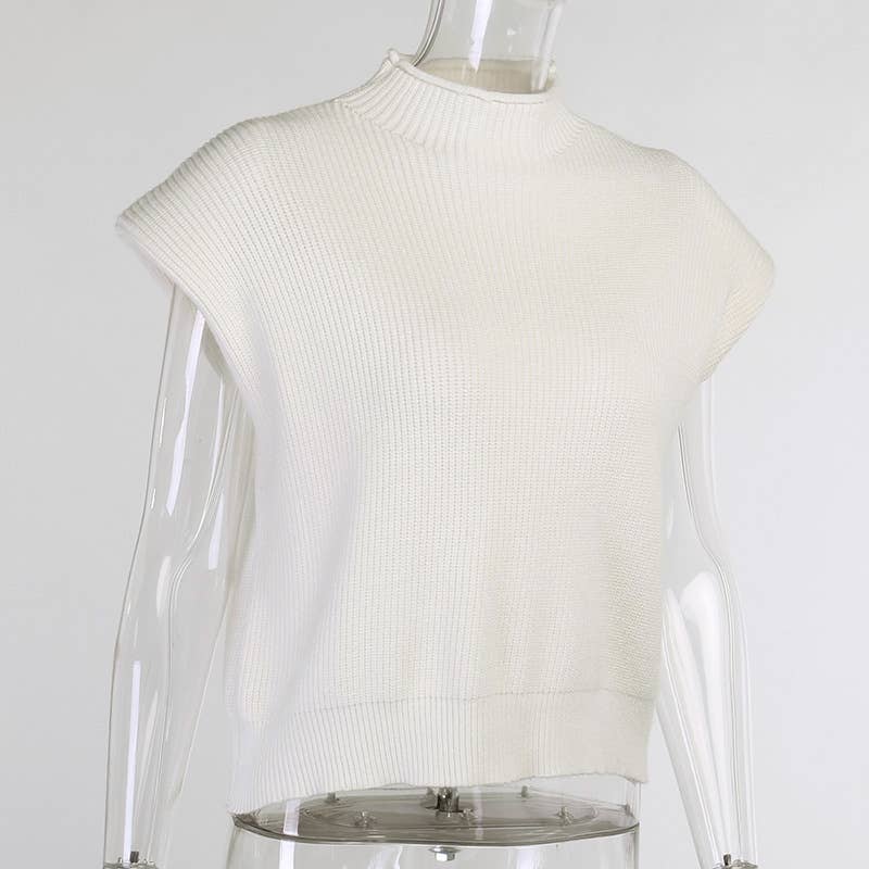 Turtleneck knit vest short sweater vest: Black