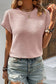 Crinkle Ruffle Short Sleeve Blouse: Light Pink / M