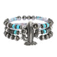 Western Blooming Cactus Charm 3 Layer Beaded Bracelet: Silver Turquoise