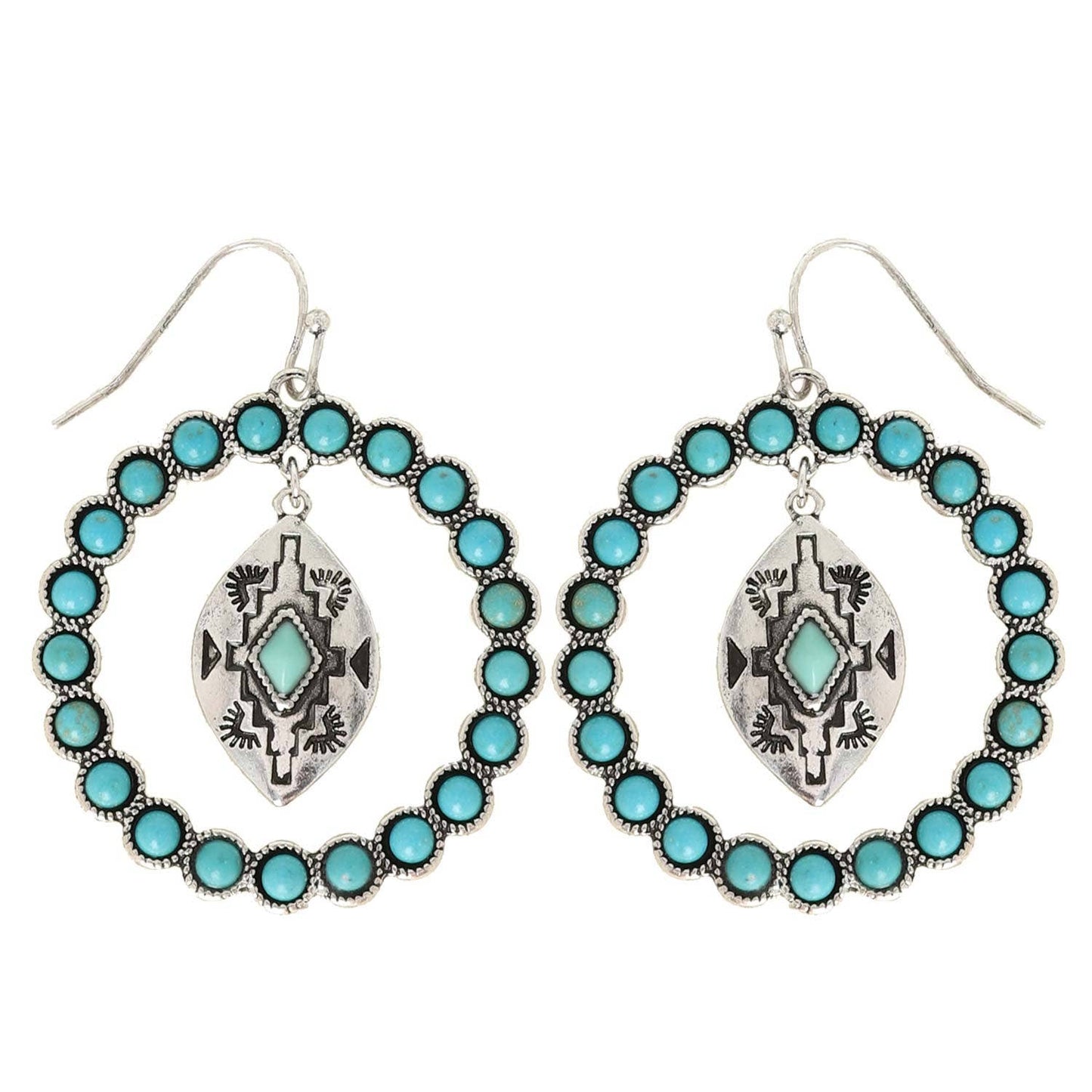 Western Turquoise Open Circle Drop Earrings: Trurquoise