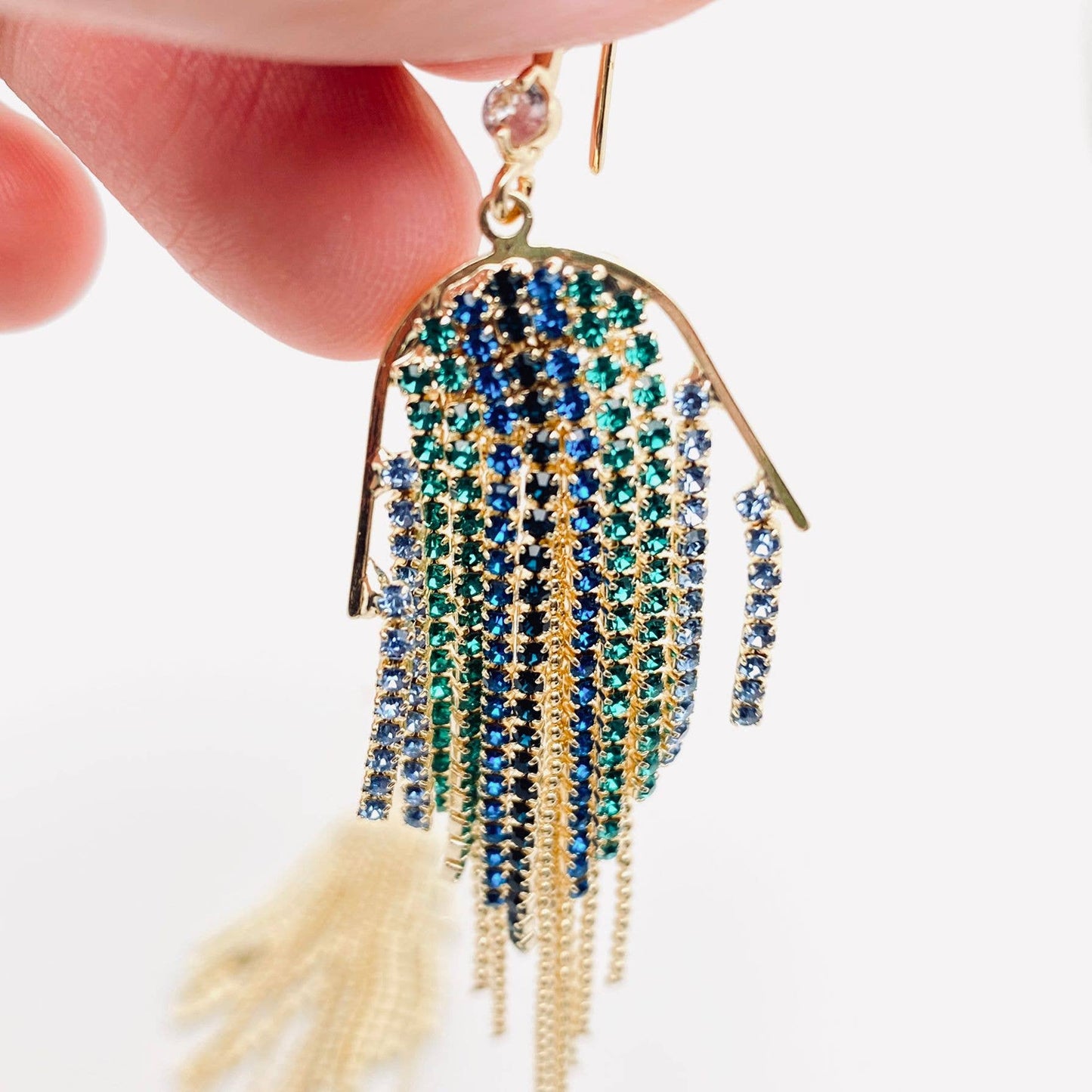 Sparkling Colored Rhinestone Tassel Dangle Earrings